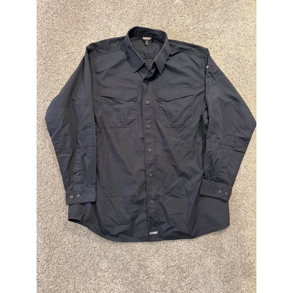 Blackhawk Tactical Shirt Mens XXL Black LT2 Ripstop Long Sleeve Button Up Cargo